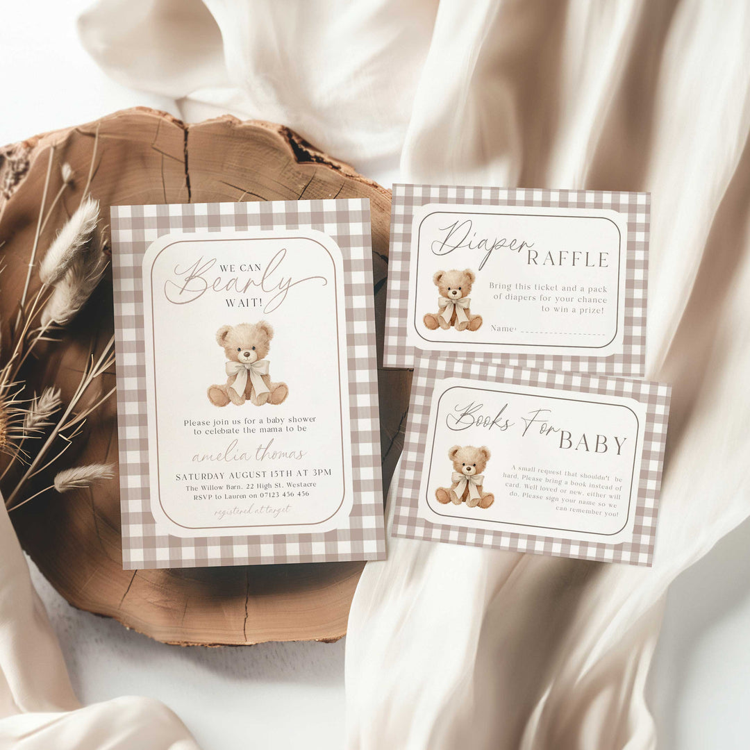 We Can Bearly Wait Beige Invitation Set