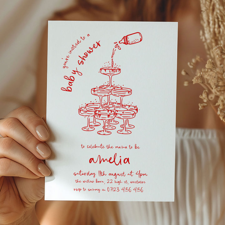 Red Doodle Baby Shower Invitation