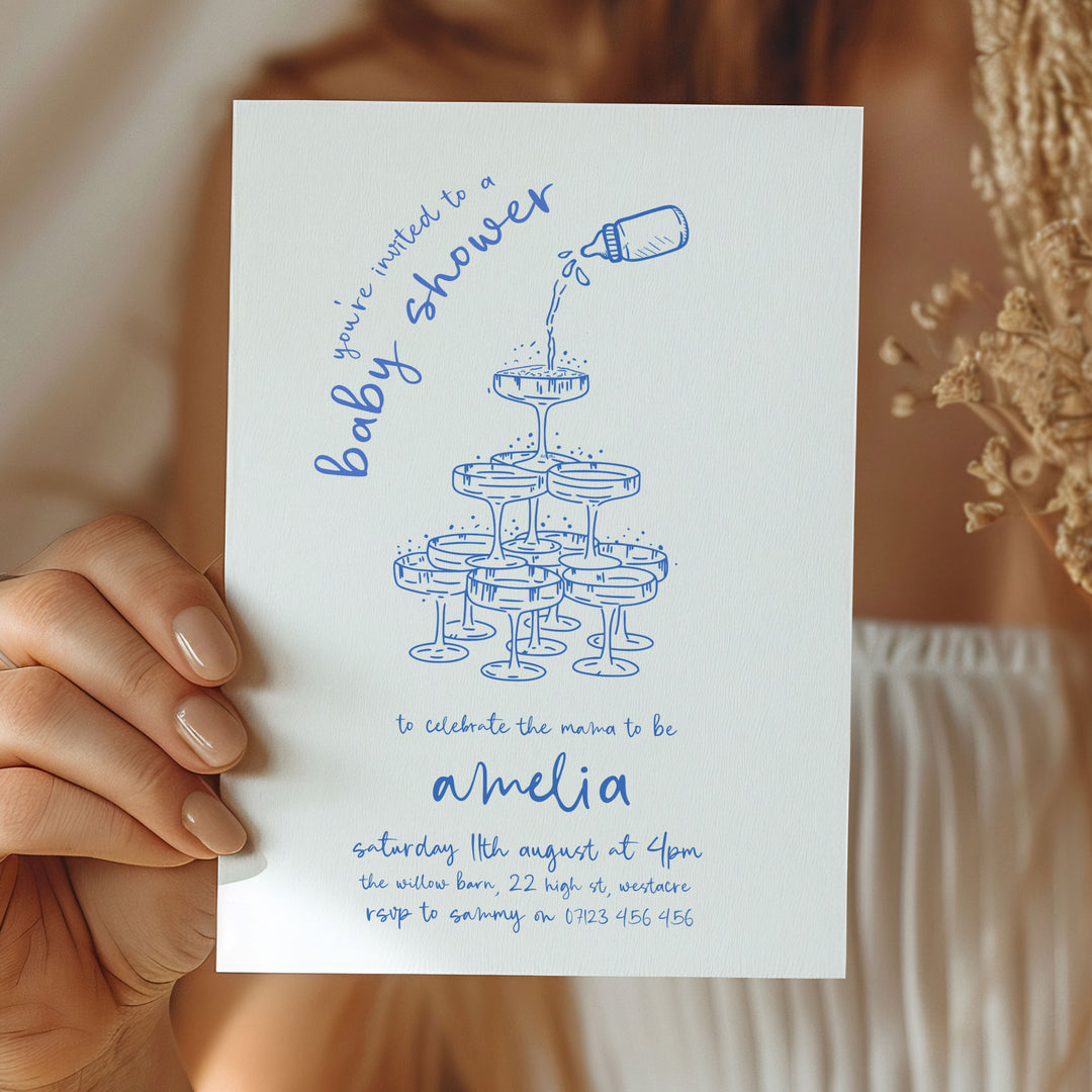 Blue Doodle Baby Shower Invitation