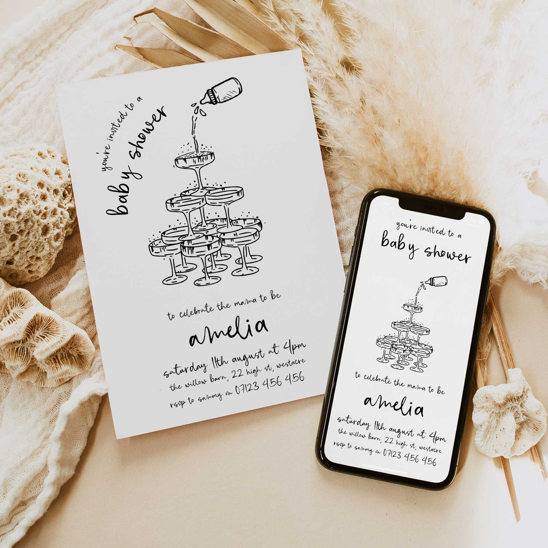 Black Doodle Baby Shower Invitation