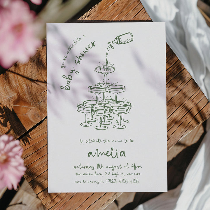 Green Doodle Baby Shower Invitation