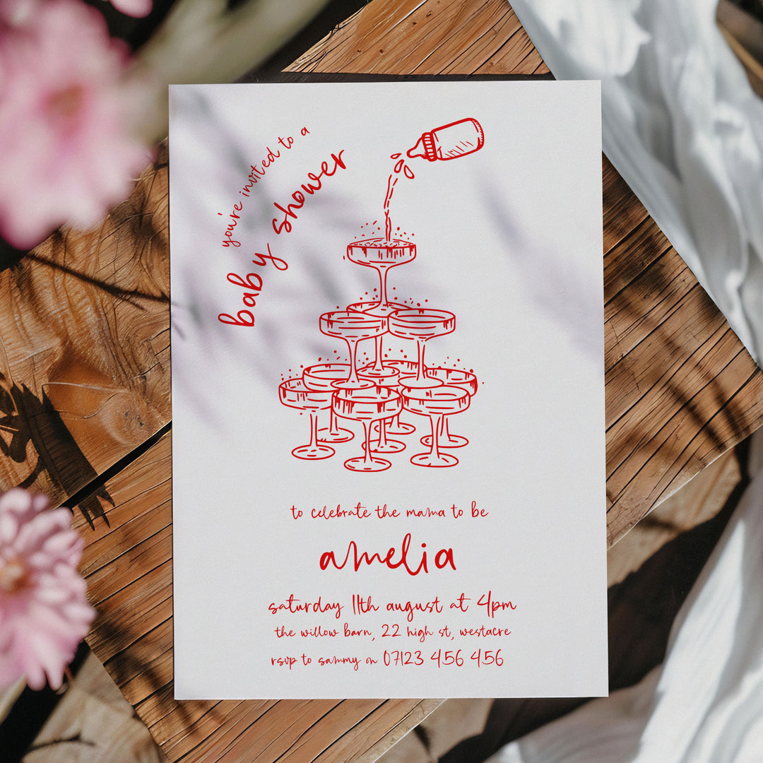 Red Doodle Baby Shower Invitation