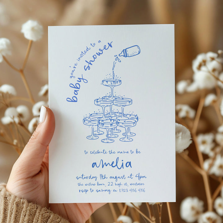 Blue Doodle Baby Shower Invitation