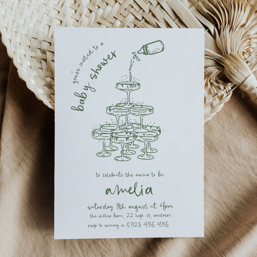 Green Doodle Baby Shower Invitation