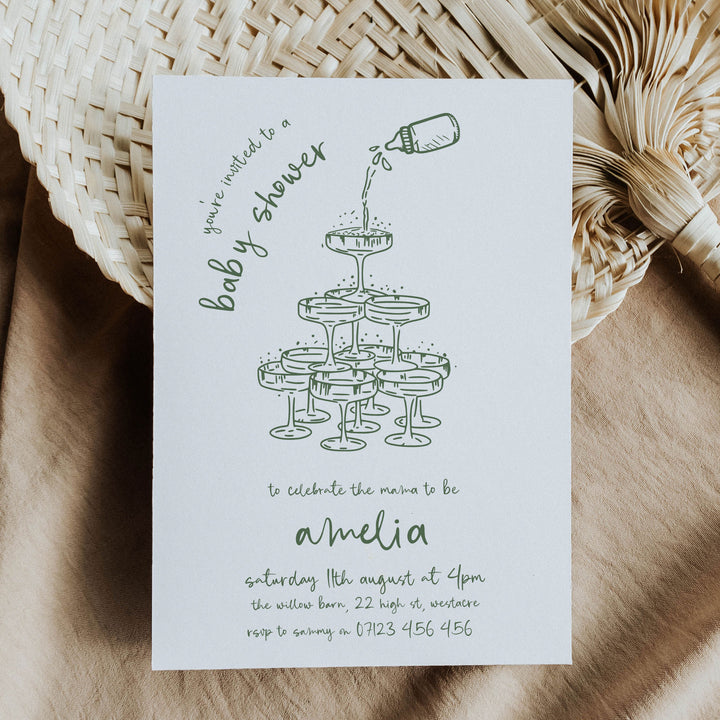 Green Doodle Baby Shower Invitation