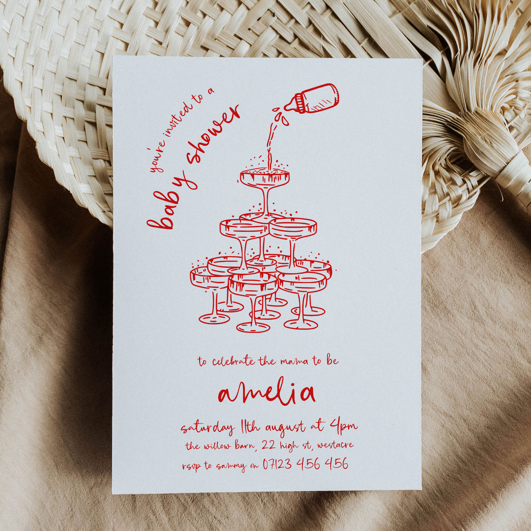 Red Doodle Baby Shower Invitation
