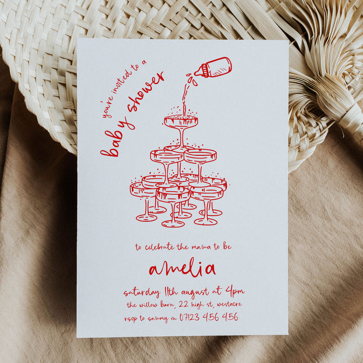 Red Doodle Baby Shower Invitation
