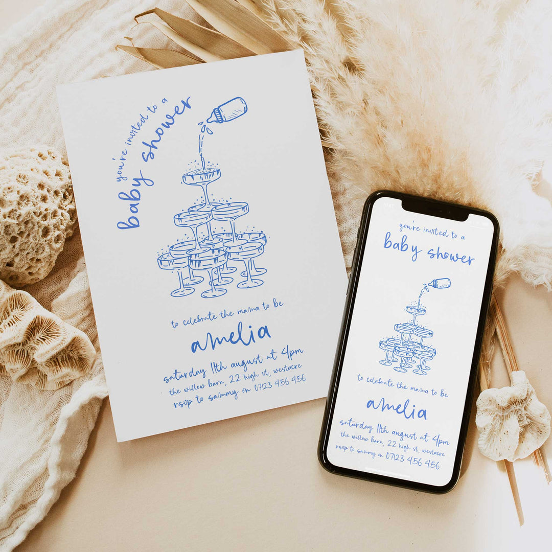 Blue Doodle Baby Shower Invitation