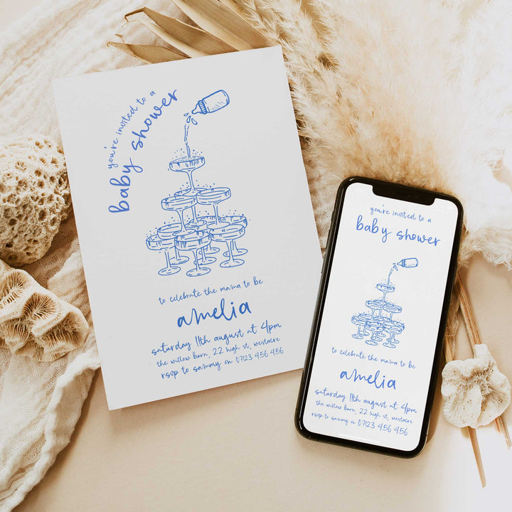 Blue Doodle Baby Shower Invitation