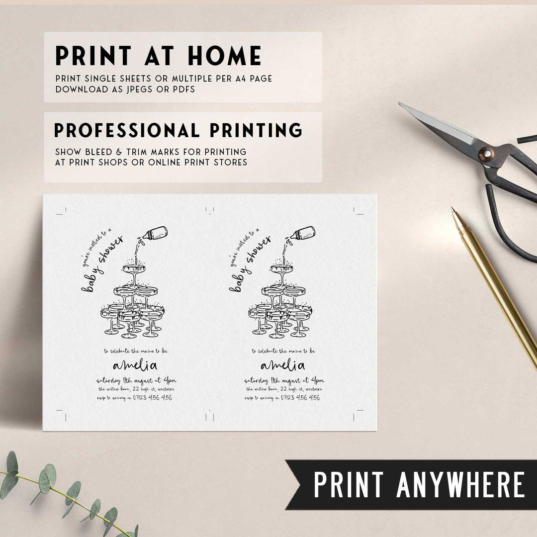 Black Doodle Baby Shower Invitation