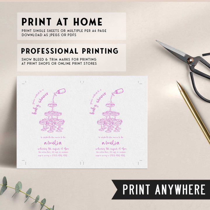 Pink Doodle Baby Shower Invitation