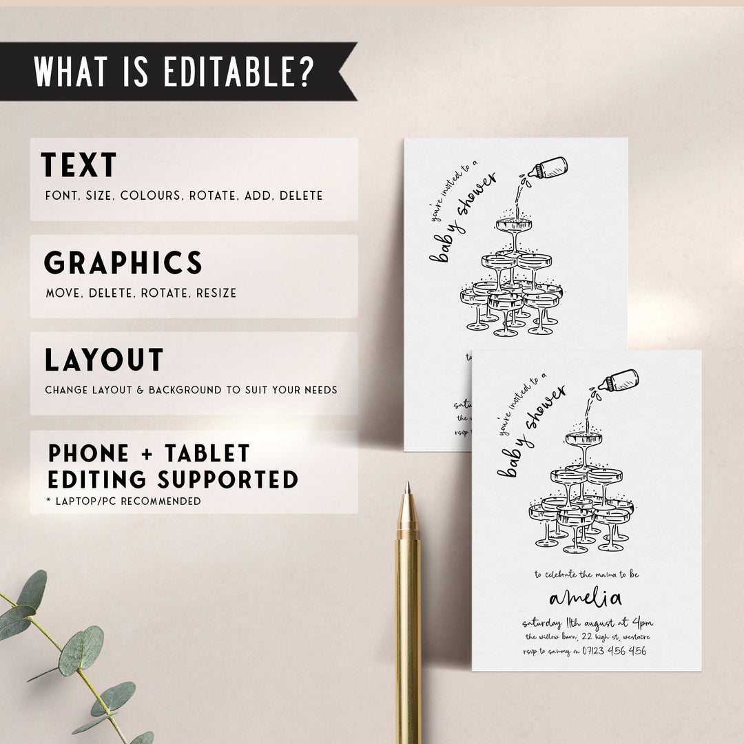 Black Doodle Baby Shower Invitation