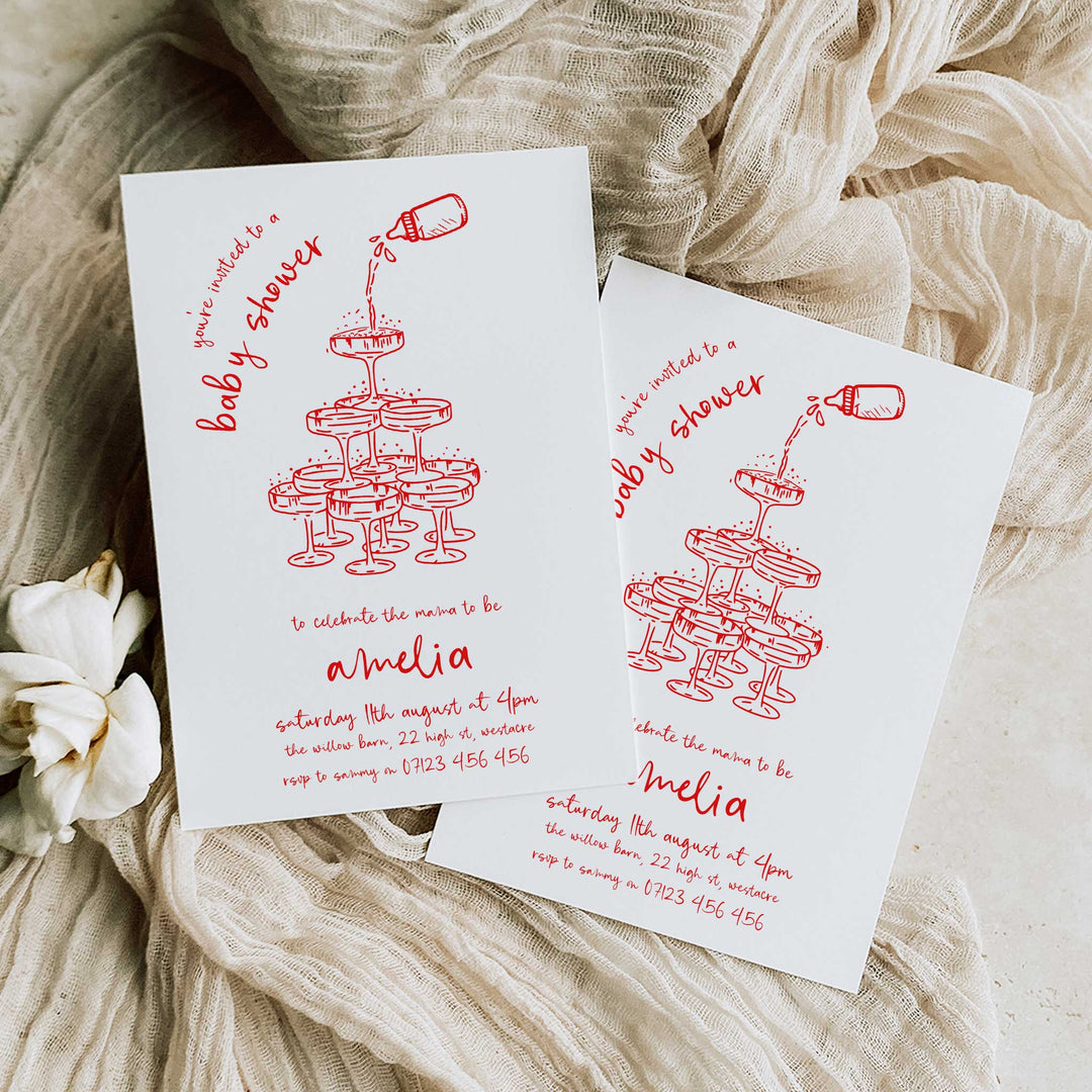 Red Doodle Baby Shower Invitation