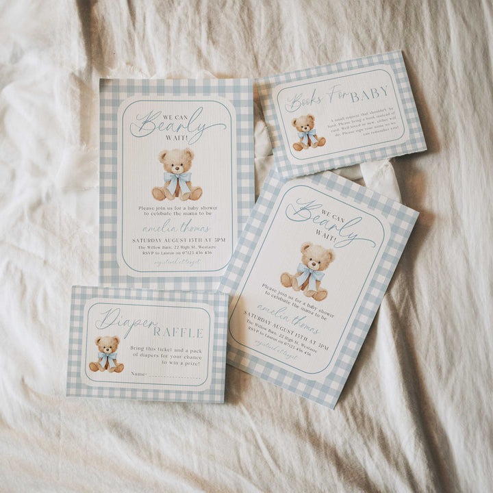 We Can Bearly Wait Blue Invitation Set