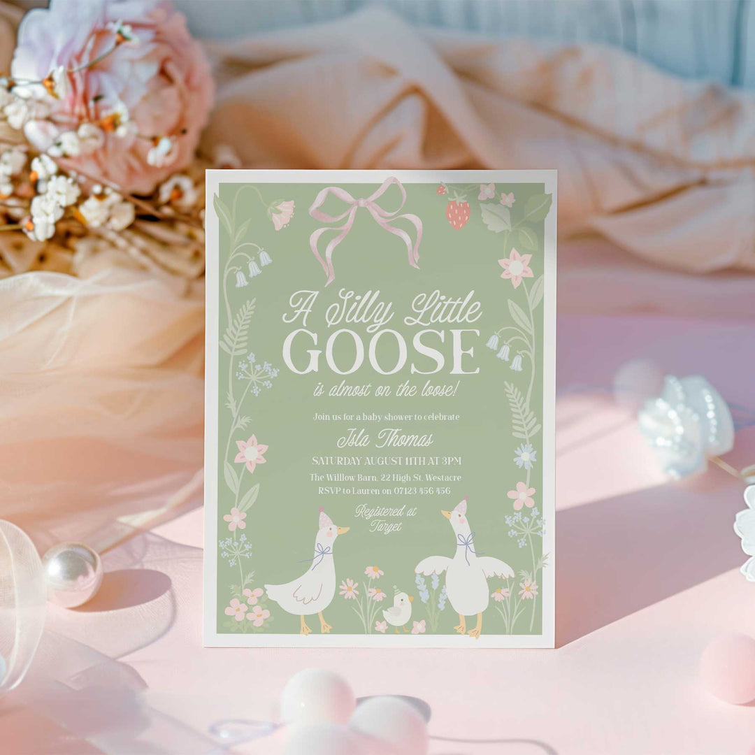 Pink Bow Silly Goose Baby Shower Invitation