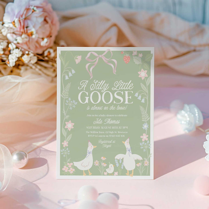 Pink Bow Silly Goose Baby Shower Invitation