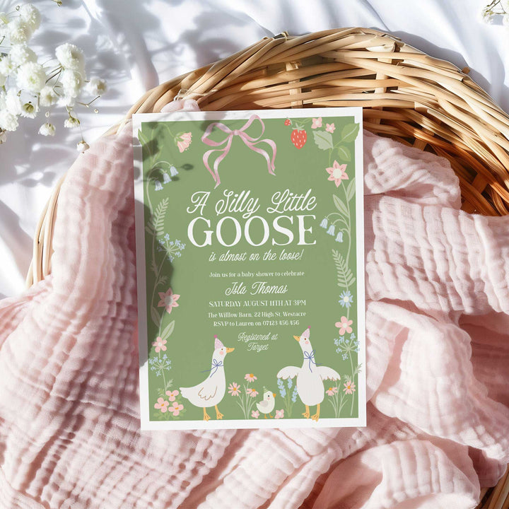 Pink Bow Silly Goose Baby Shower Invitation
