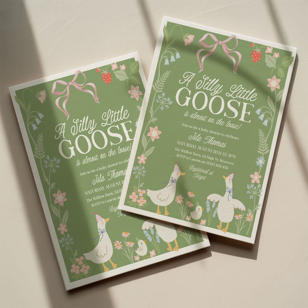 Pink Bow Silly Goose Baby Shower Invitation