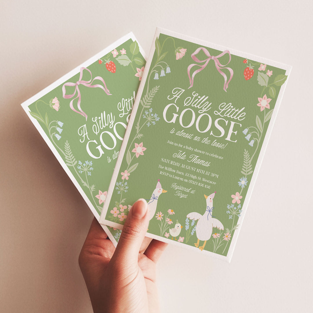 Pink Bow Silly Goose Baby Shower Invitation