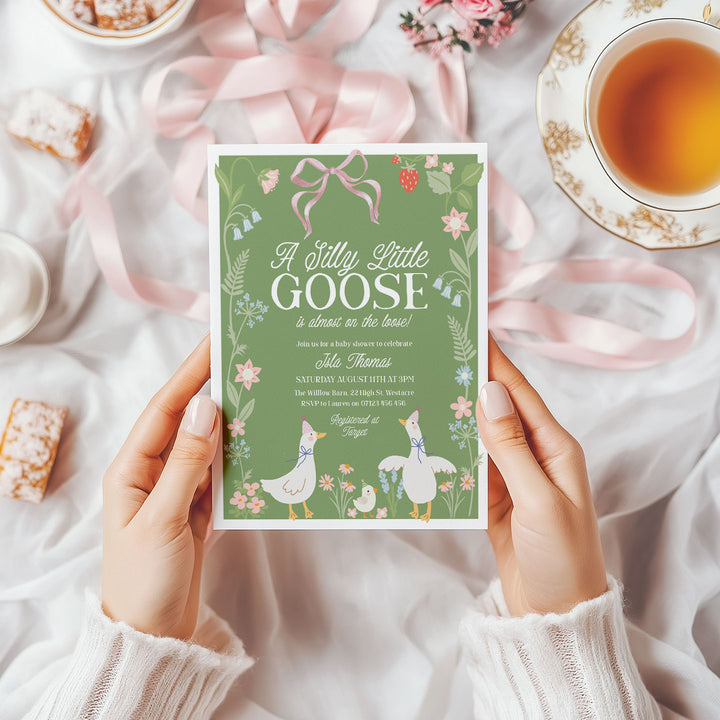 Pink Bow Silly Goose Baby Shower Invitation