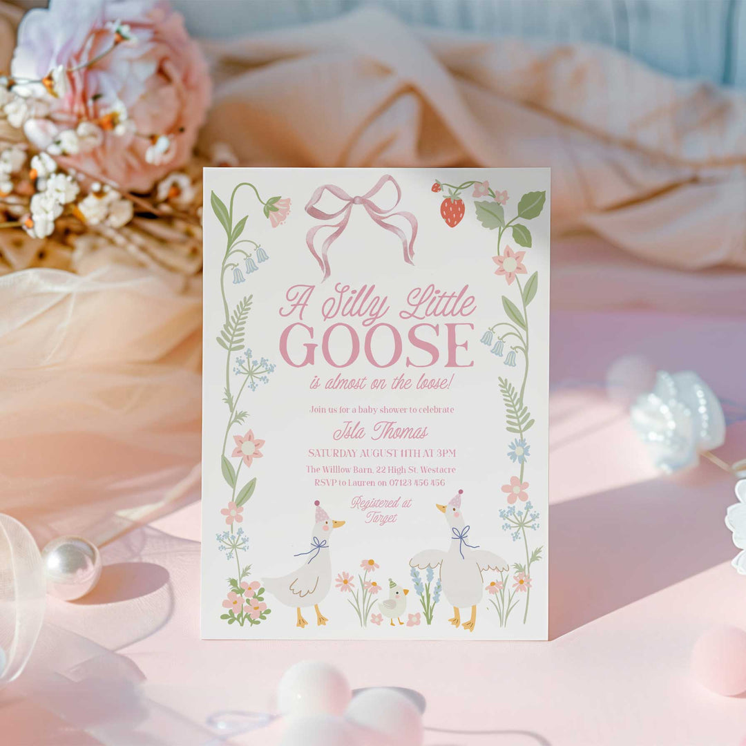 Pink Silly Goose Baby Shower Invitation