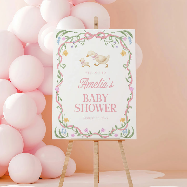 Pink Floral Silly Goose Baby Welcome Sign