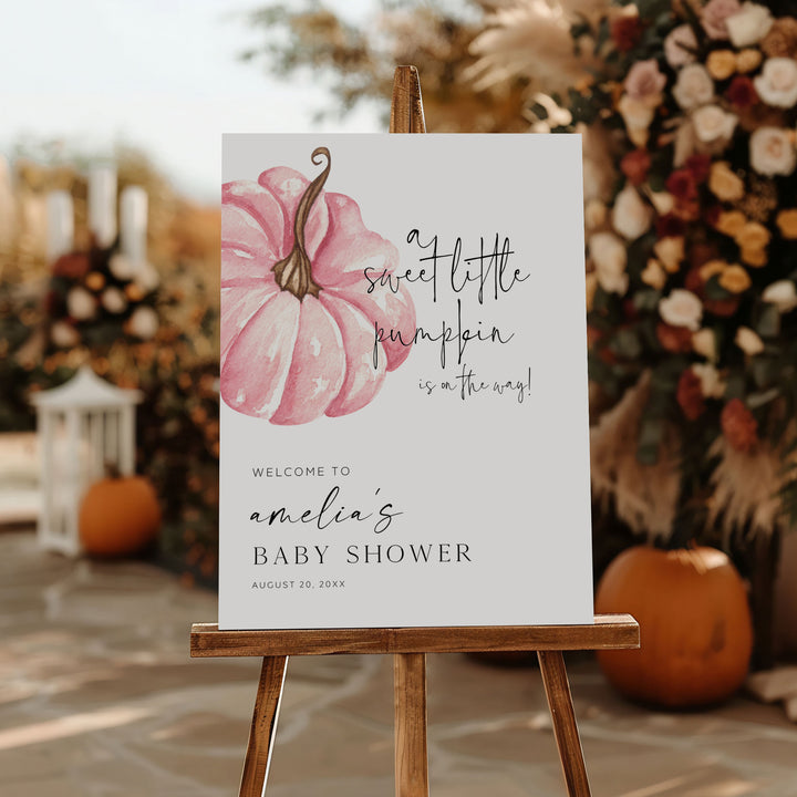 Pink Little Pumpkin Baby Shower Welcome Sign