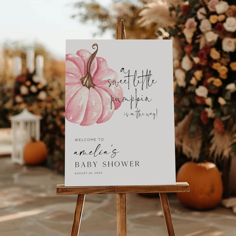 Pink Little Pumpkin Baby Shower Welcome Sign
