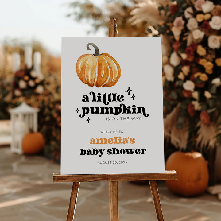 Retro Little Pumpkin Baby Shower Welcome Sign