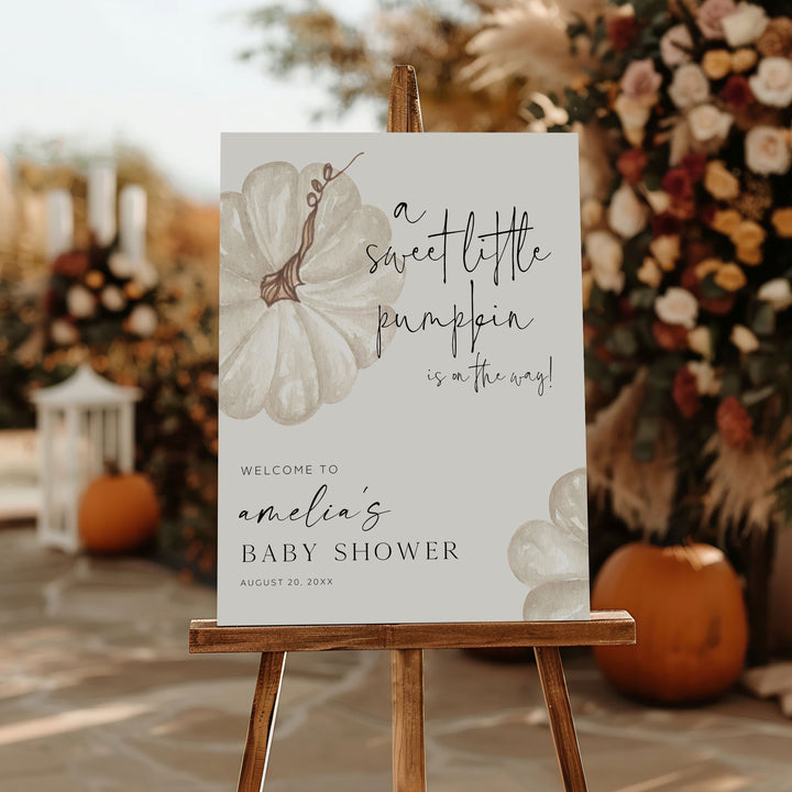 Neutral Little Pumpkin Baby Shower Welcome Sign
