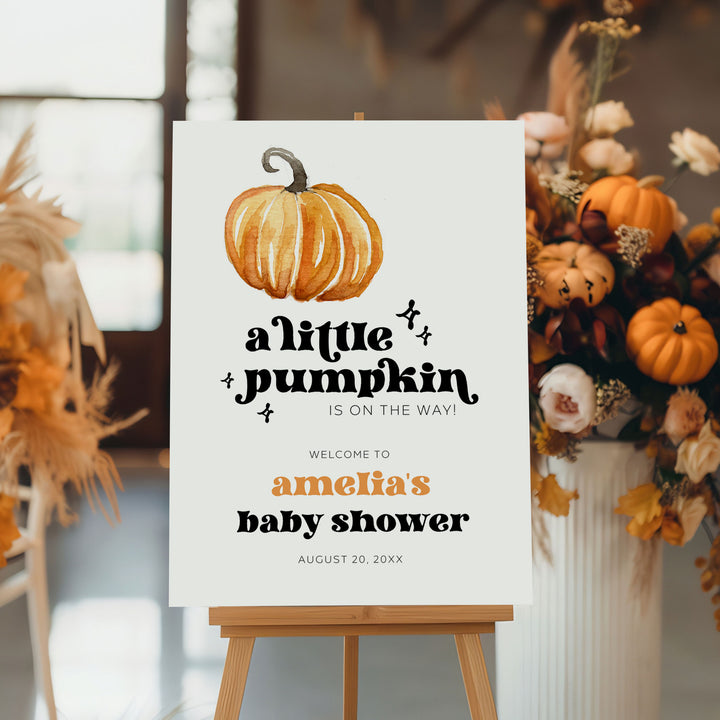 Retro Little Pumpkin Baby Shower Welcome Sign