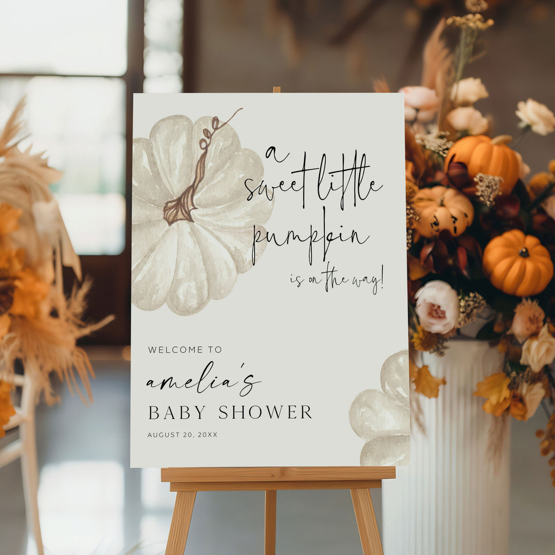 Neutral Little Pumpkin Baby Shower Welcome Sign