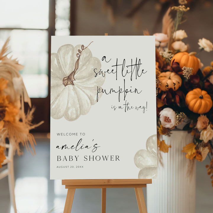 Neutral Little Pumpkin Baby Shower Welcome Sign