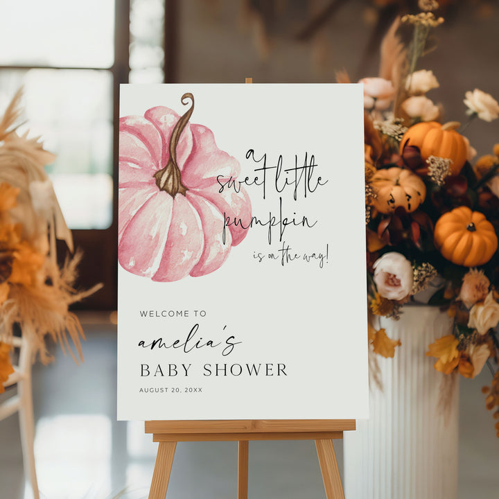 Pink Little Pumpkin Baby Shower Welcome Sign