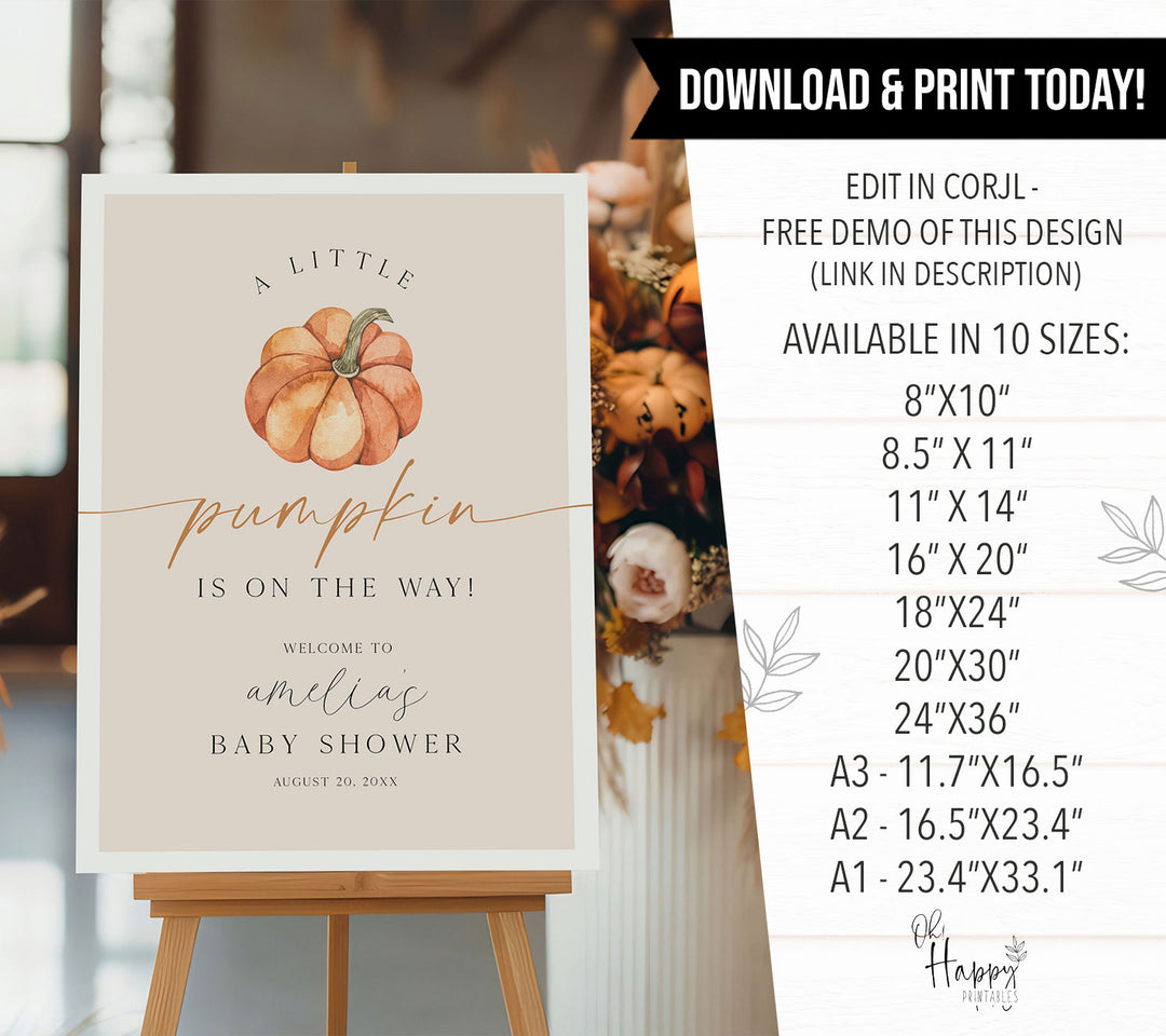 Modern Little Pumpkin Baby Shower Welcome Sign