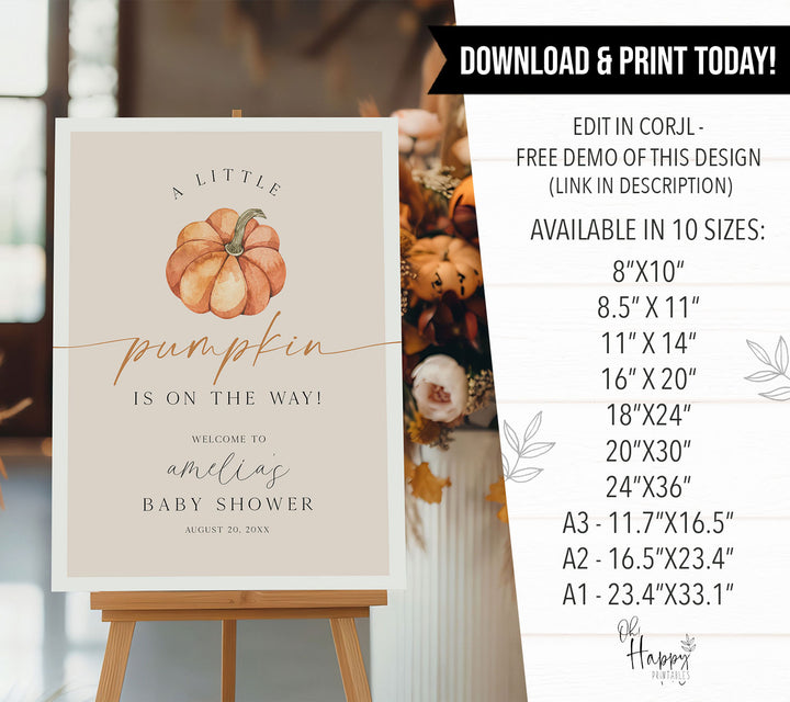 Modern Little Pumpkin Baby Shower Welcome Sign
