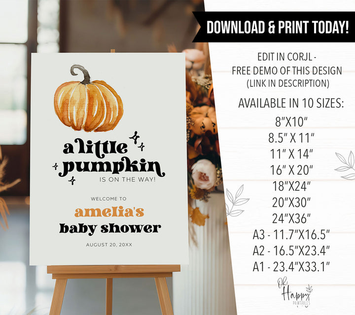 Retro Little Pumpkin Baby Shower Welcome Sign