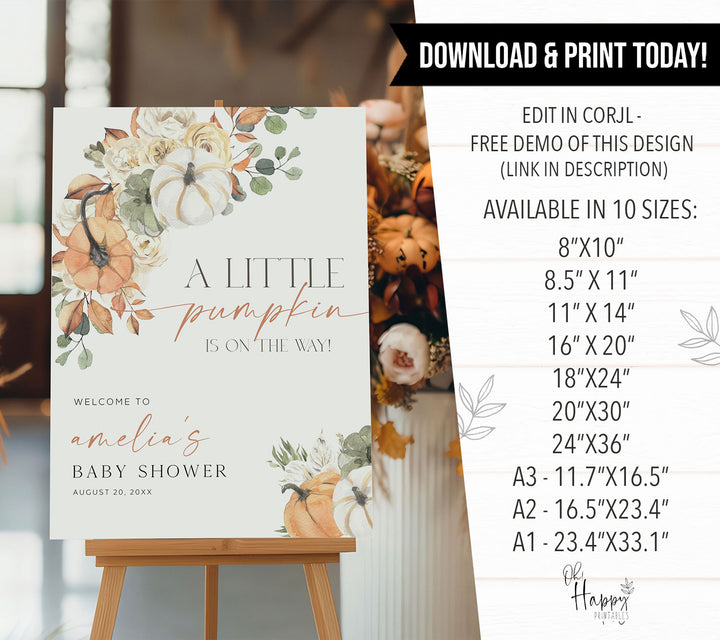 Watercolor Fall Baby Shower Welcome Sign