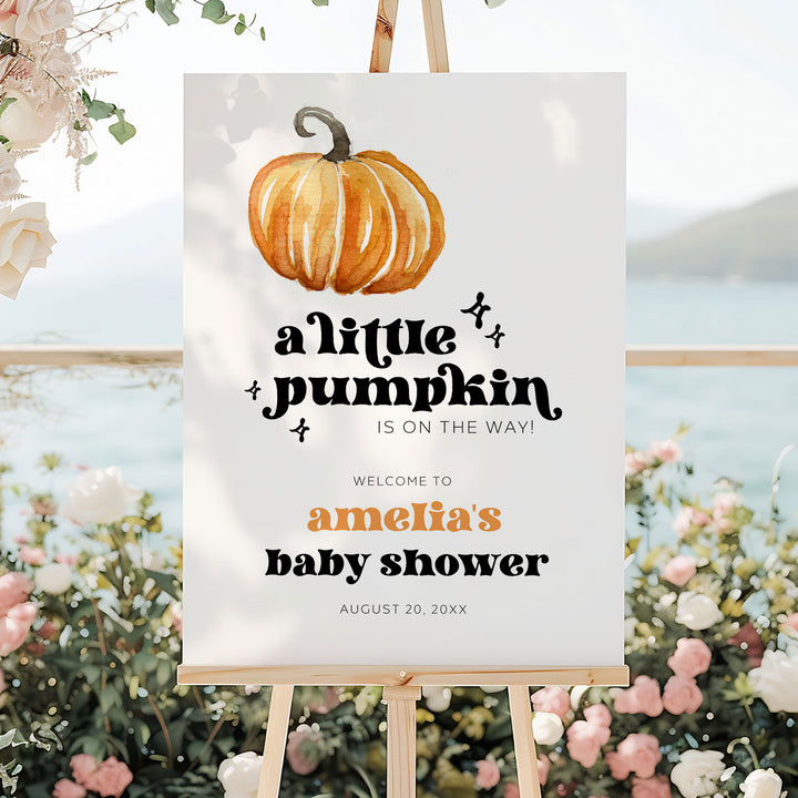 Retro Little Pumpkin Baby Shower Welcome Sign
