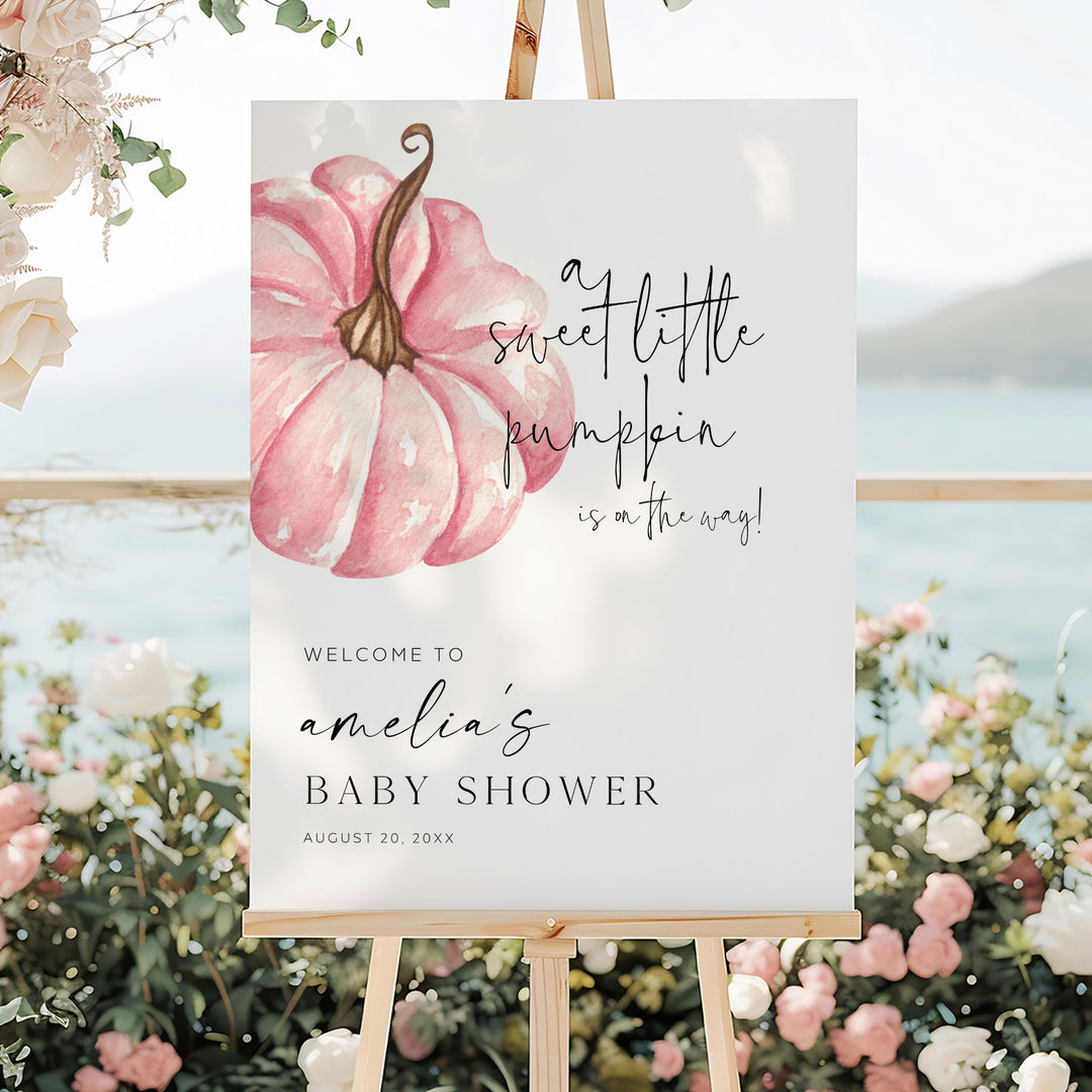 Pink Little Pumpkin Baby Shower Welcome Sign