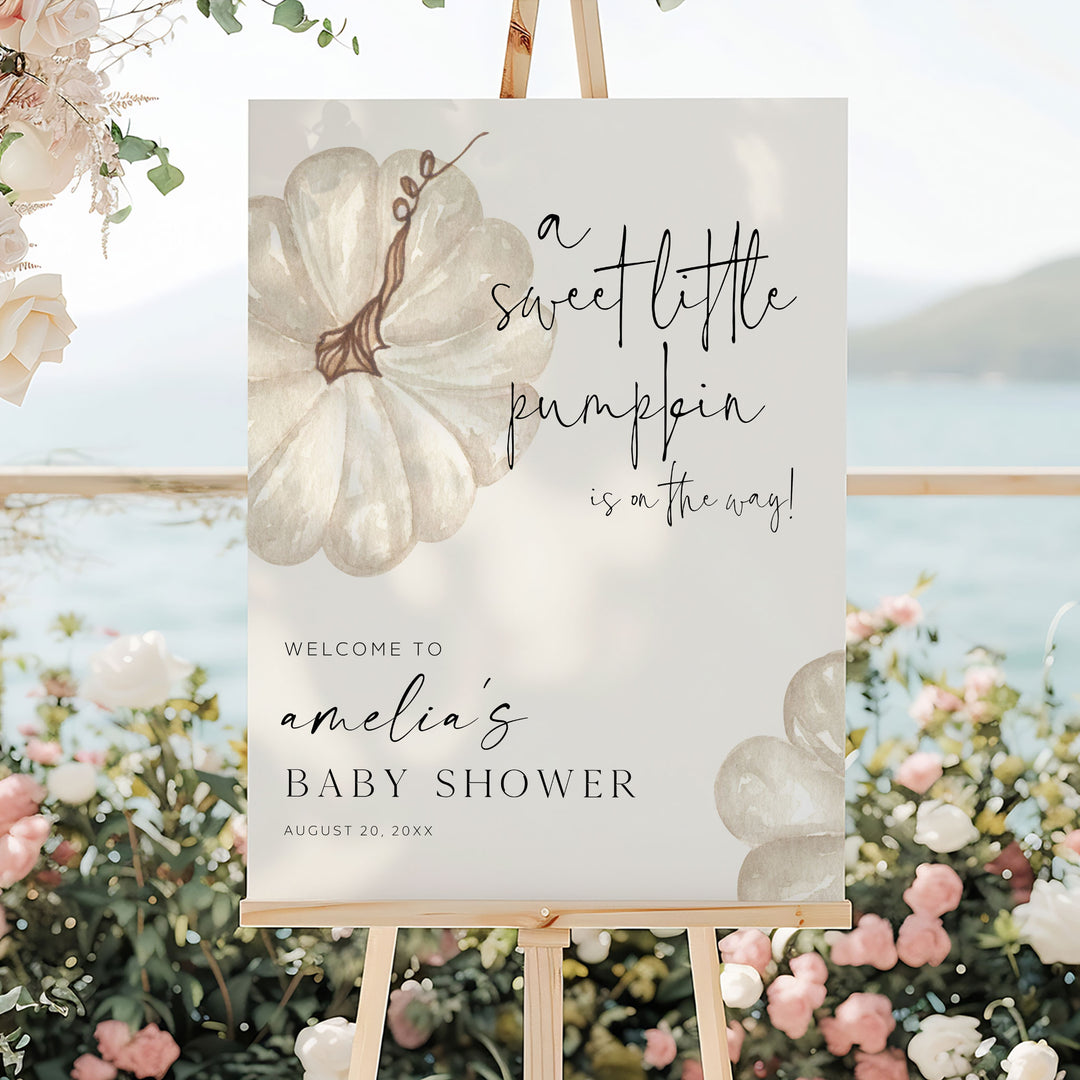 Neutral Little Pumpkin Baby Shower Welcome Sign