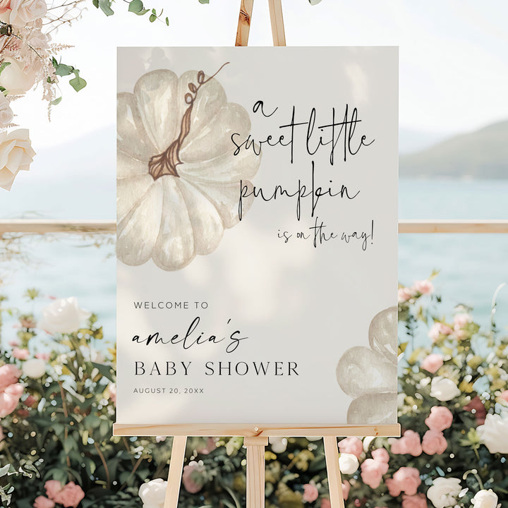 Neutral Little Pumpkin Baby Shower Welcome Sign