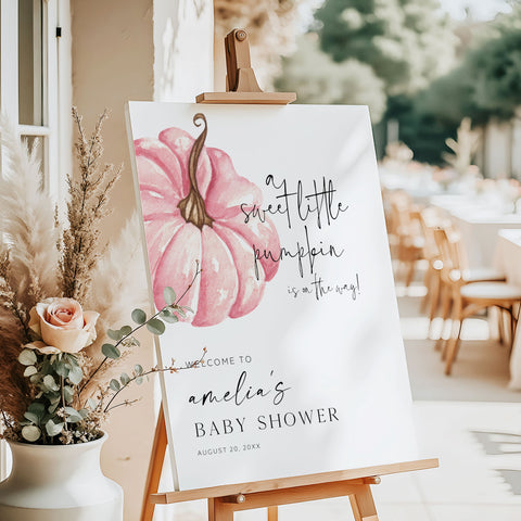 Pink Little Pumpkin Baby Shower Welcome Sign