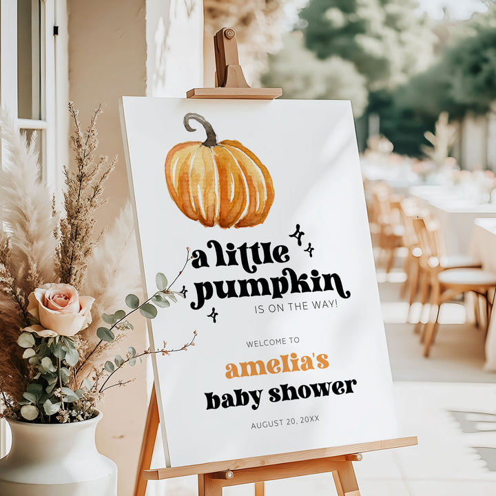 Retro Little Pumpkin Baby Shower Welcome Sign