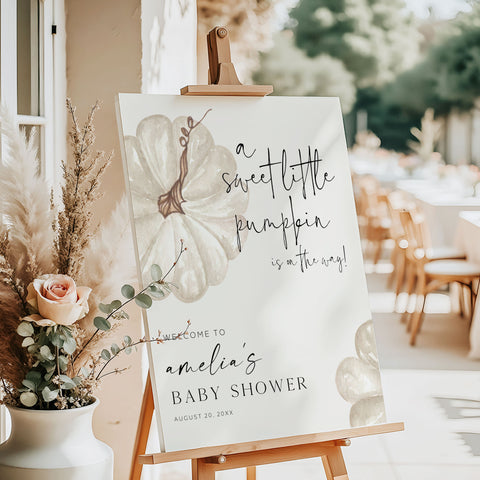 Neutral Little Pumpkin Baby Shower Welcome Sign