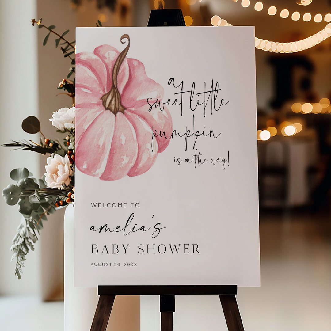 Pink Little Pumpkin Baby Shower Welcome Sign