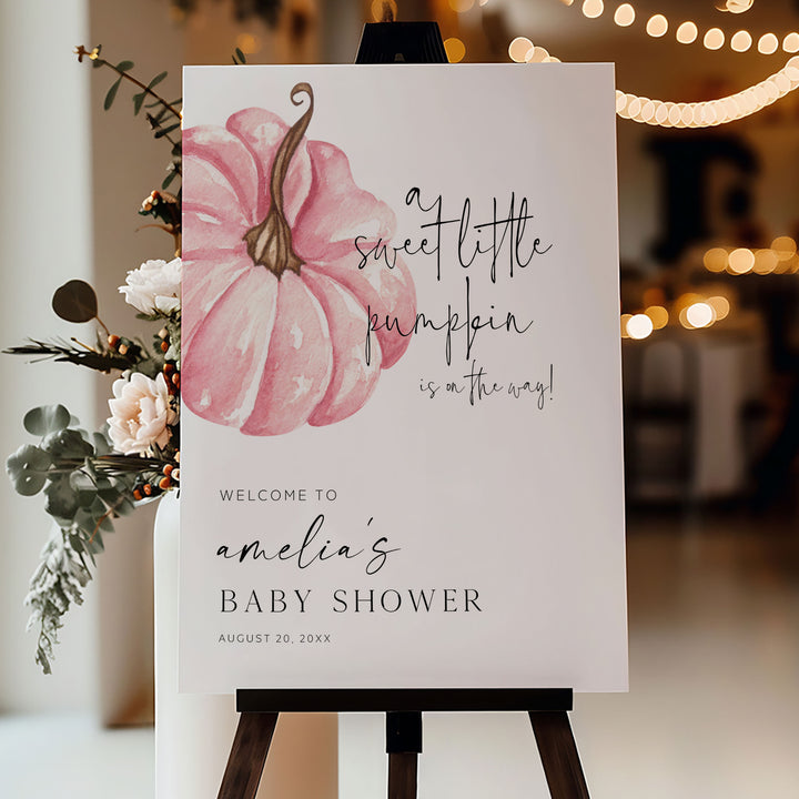 Pink Little Pumpkin Baby Shower Welcome Sign