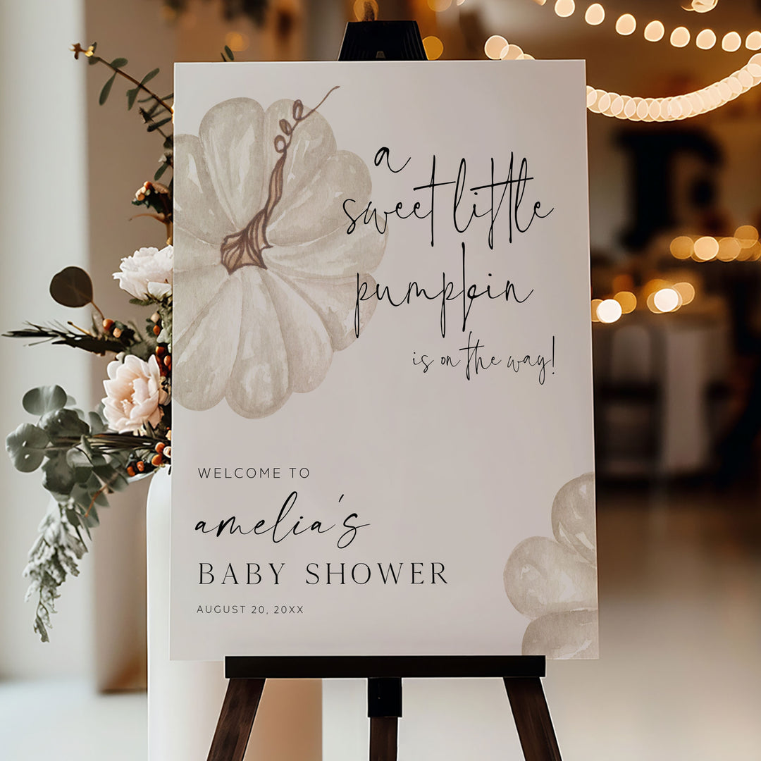 Neutral Little Pumpkin Baby Shower Welcome Sign
