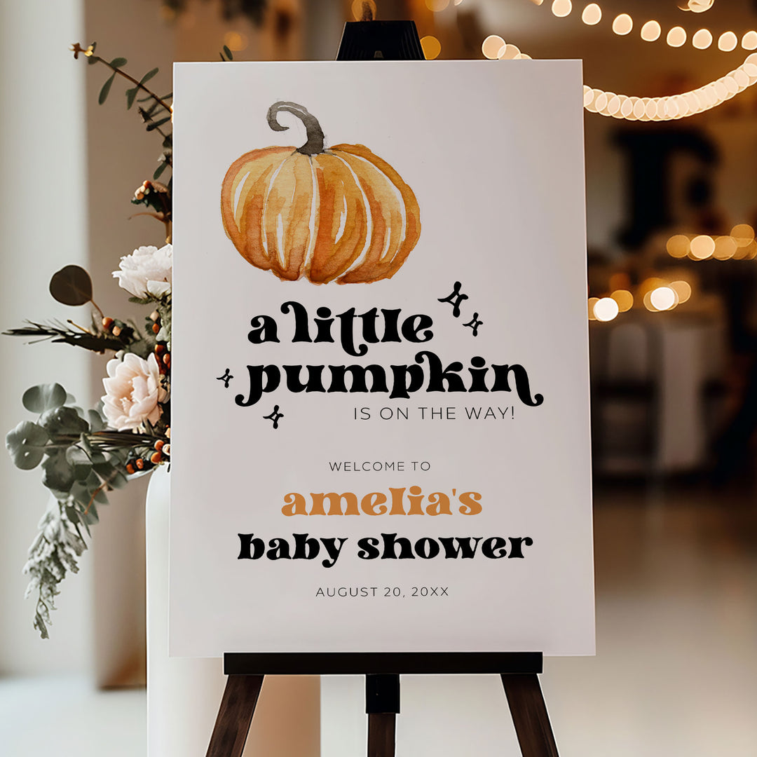 Retro Little Pumpkin Baby Shower Welcome Sign