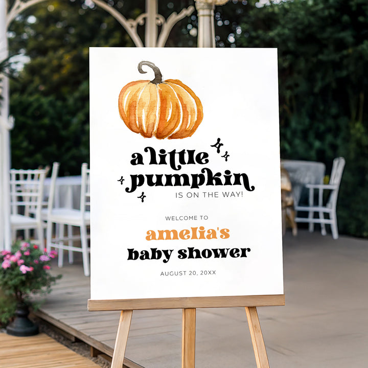 Retro Little Pumpkin Baby Shower Welcome Sign